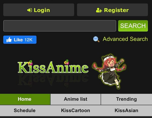 KissAnimeのトップページ